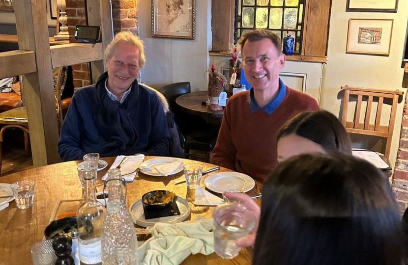Jeremy Hunt MP enjoys a Saturday lunch in the Grantley Arms in Wonersh.